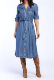 Justice Rolled Tab Sleeve Button Down Midi Dress Flap Chest Pocket