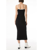 Jan Square Neck Contrast White Piping Midi Dress Black