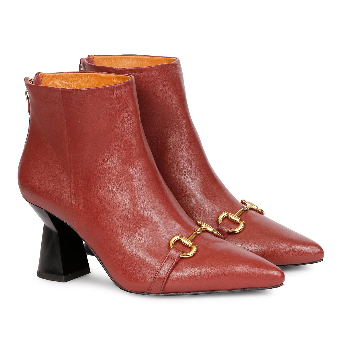 Ashley Nappa Leather Ankle Boots - Rust