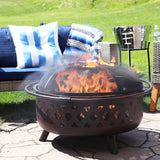 Crossweave Cut Out Fire Pit with Spark Screen, Log Poker, and Metal Wood Grate