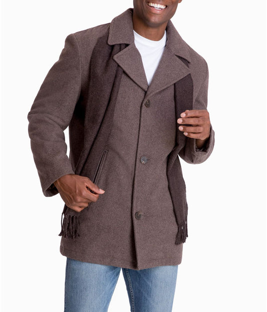 Wool Blend Single Breasted Button Front Mocha Heather