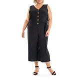 Cropped Button Front Jumpsuit