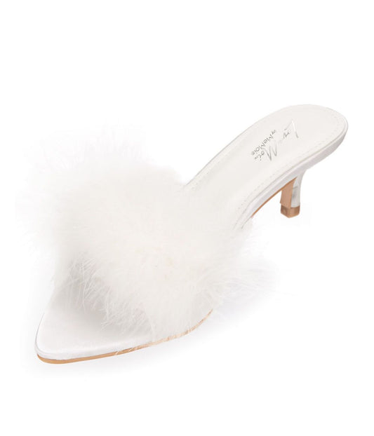 Women's Mona Marabou Hard Sole Slender Heel Slipper White