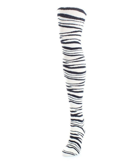 Zebra Stripe Cotton Blend Sweater Tights Winter White