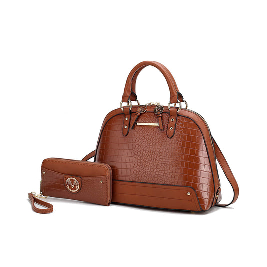 MKF Collection Nora Croco Women's Top-handle Satchel Handbag by Mia K-Cognac-One Size-1