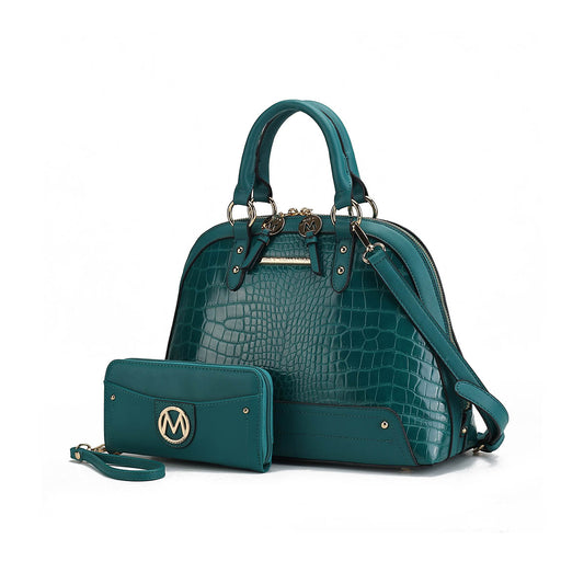MKF Collection Nora Croco Women's Top-handle Satchel Handbag by Mia K-Teal-One Size-1