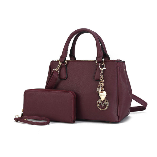 MKF Collection Ruth Vegan Leather Women's Satchel Handbag with Wristlet Wallet by Mia K-Burgundy-One Size-1