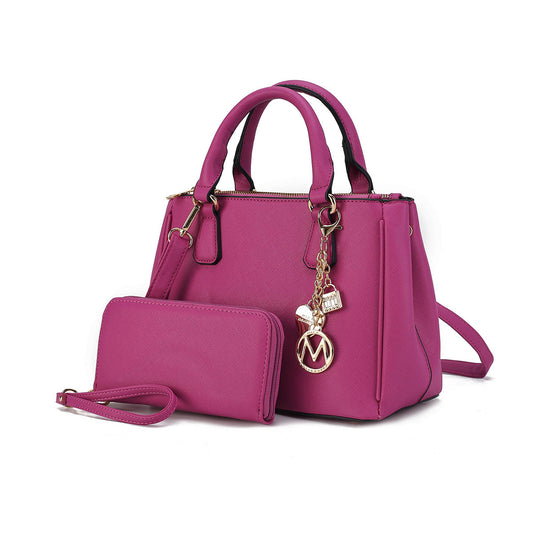 MKF Collection Ruth Vegan Leather Women's Satchel Handbag with Wristlet Wallet by Mia K-Fuchsia-One Size-1