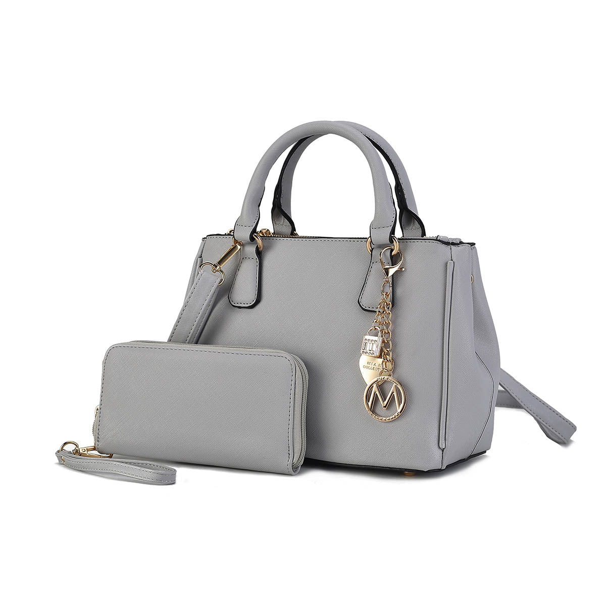 MKF Collection Ruth Vegan Leather Women's Satchel Handbag with Wristlet Wallet by Mia K-Light Gray-One Size-1