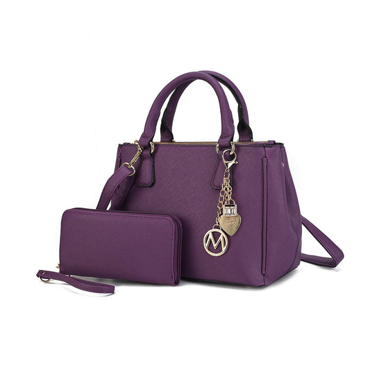 MKF Collection Ruth Vegan Leather Women's Satchel Handbag with Wristlet Wallet by Mia K-Purple-One Size-1