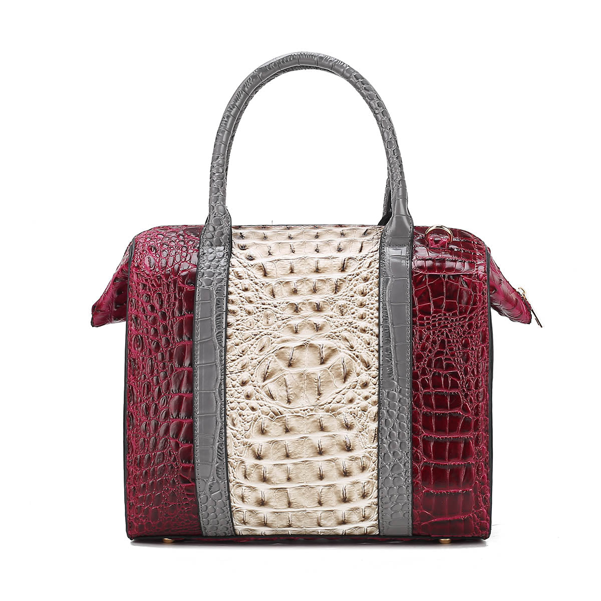 MKF Collection Ember Faux Crocodile-Embossed Vegan Leather Women's Satchel Bag by Mia K-Light Gray-5