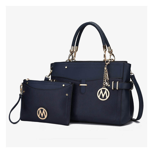 MKF Collection Tenna Vegan Leather Women's Satchel Bag with Wristlet Wallet 2 pcs set by Mia K-Navy-One Size-1