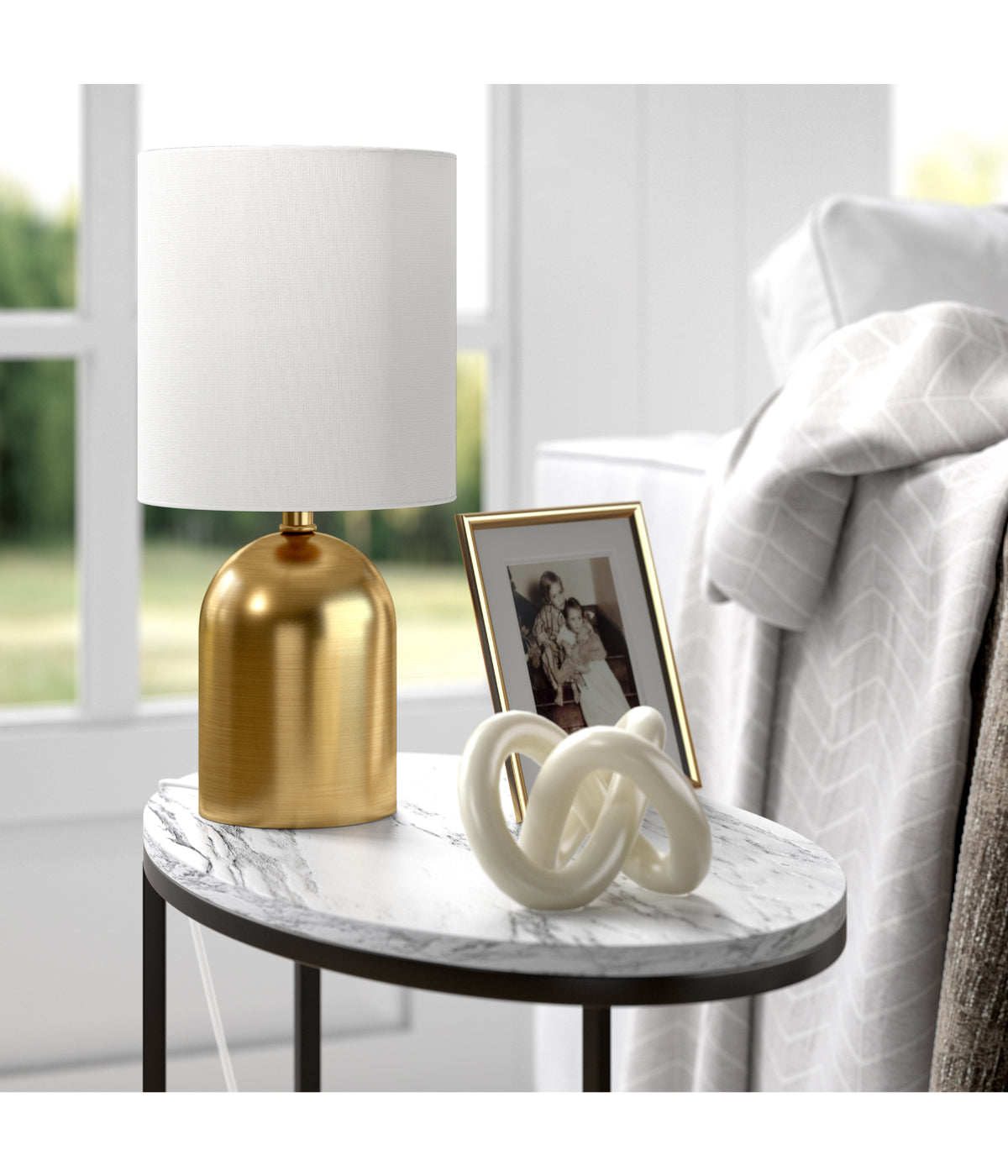 Silas Mini Lamp with Fabric Shade Brass & Wite