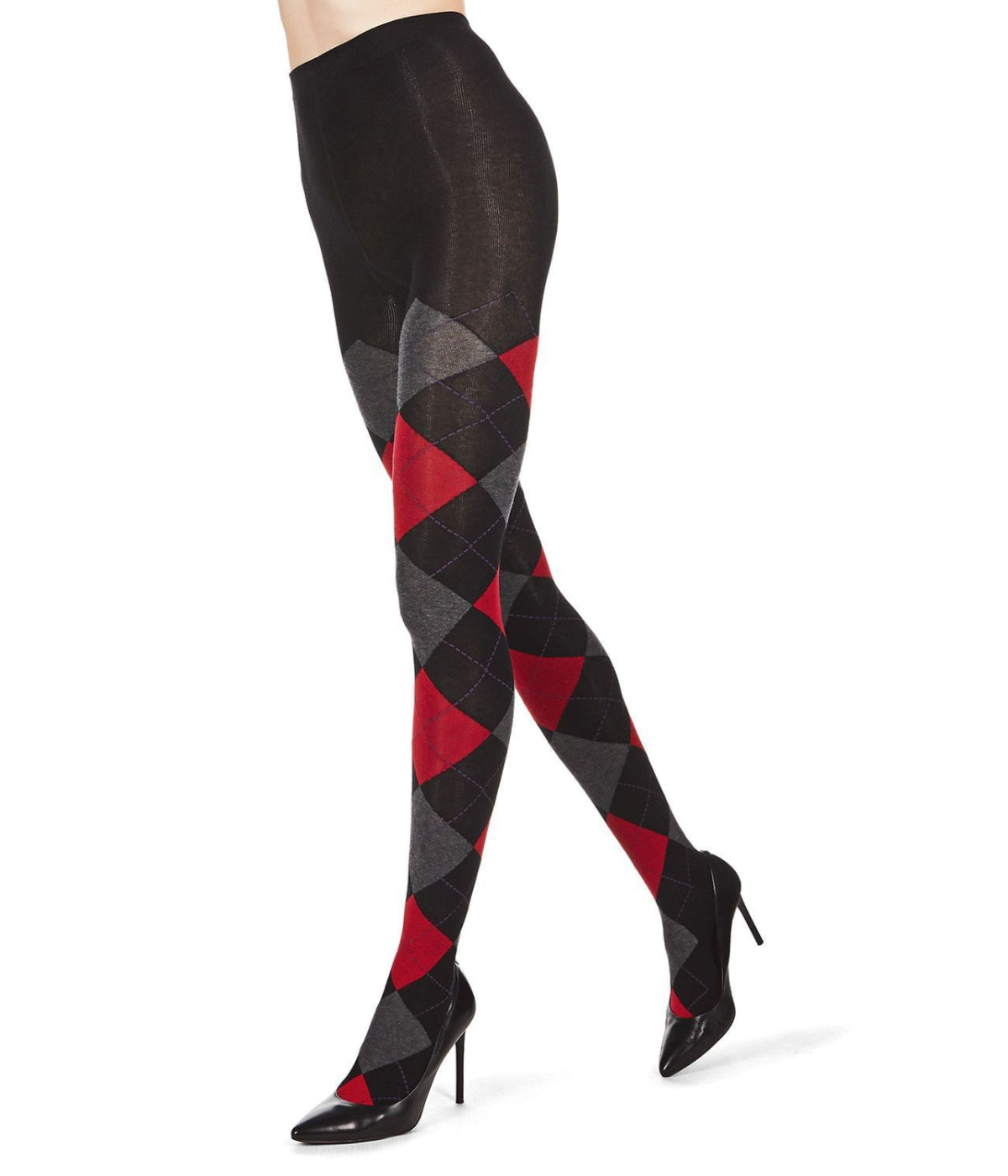 Classic Large Print Argyle Sweater Tights Black Red Gordmans 