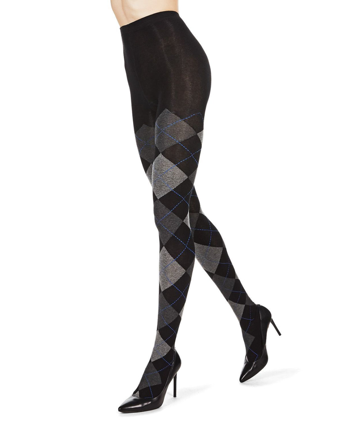 Classic Large Print Argyle Sweater Tights Dark Gray Heather Gordmans 