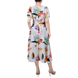 Short Sleeve Midi Length Jacquard Dress