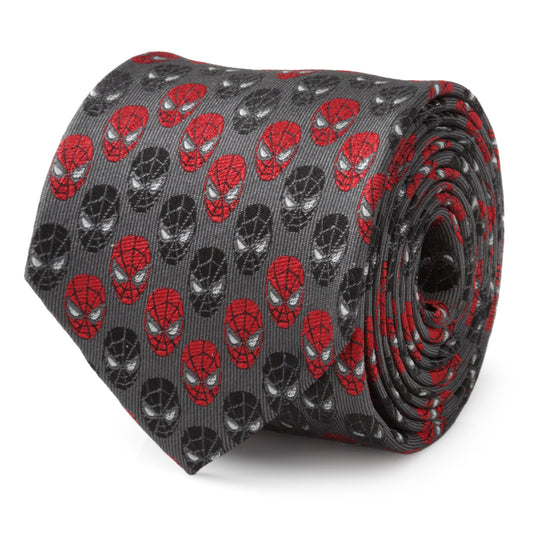 Spider-Man-Chevron-Red-Black-Mens-Tie-Gray-1