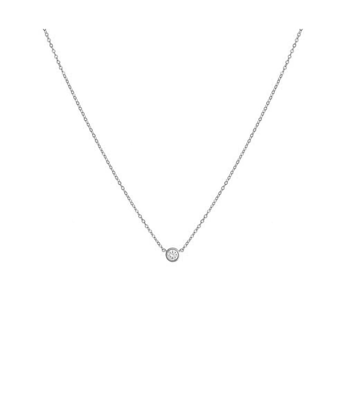 Colored Mini Solitaire Bezel Necklace Silver