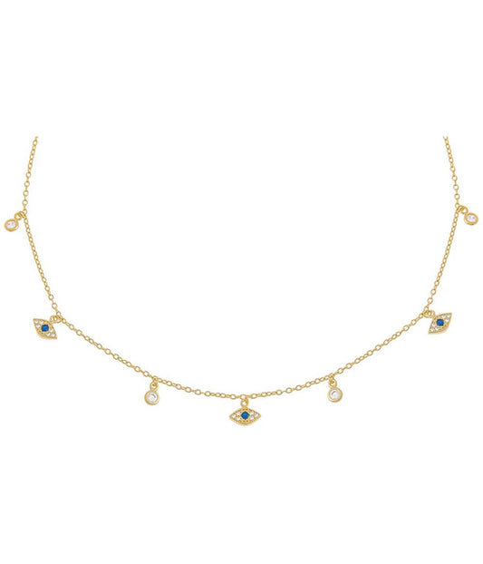 Dangling Evil Eye & Bezel Choker Blue