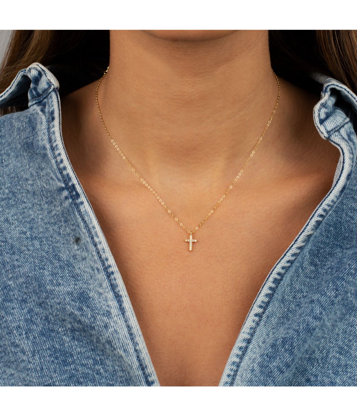 Mini Pave Cross Necklace Gold