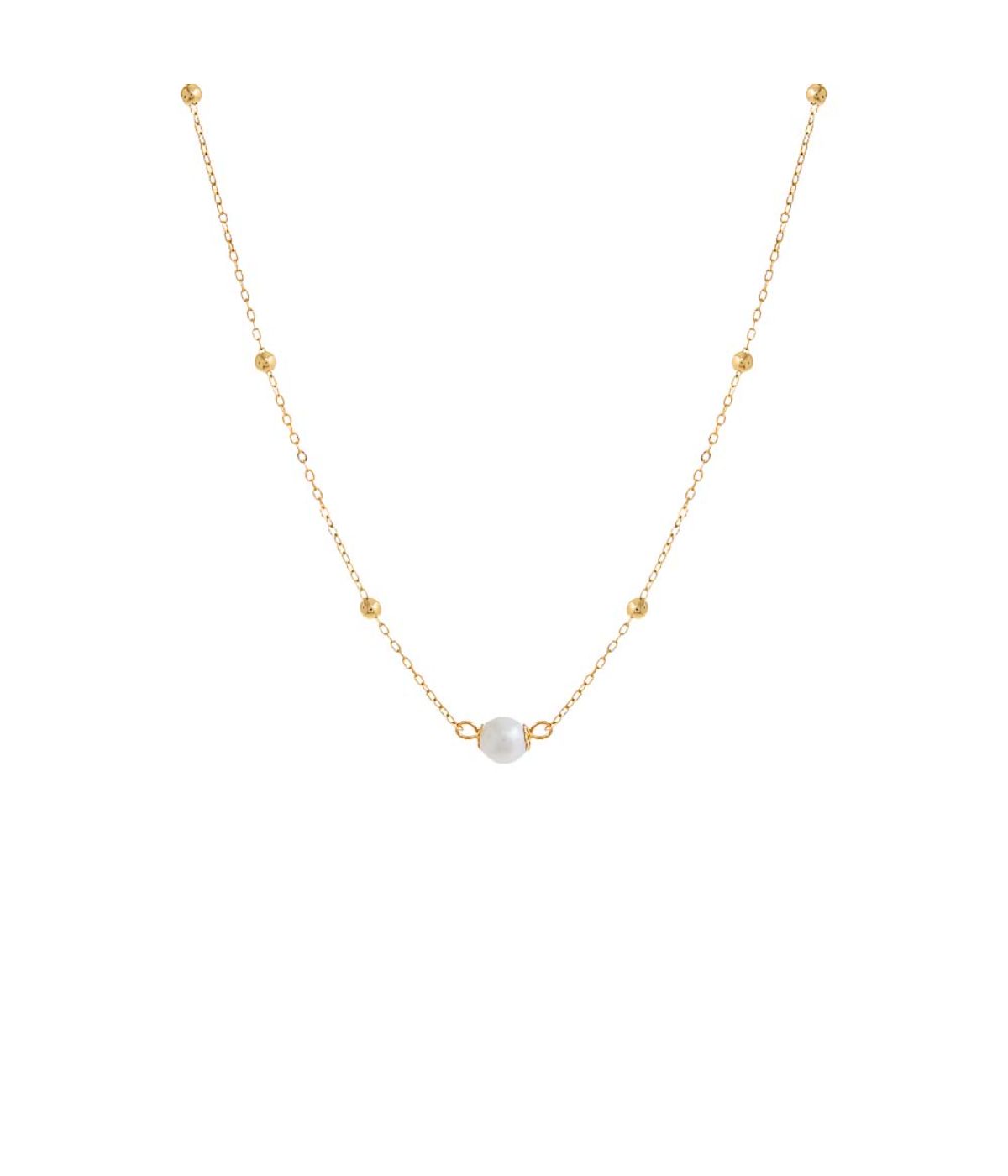 Gold Filled Pearl Ball Chain Necklace Pearl White