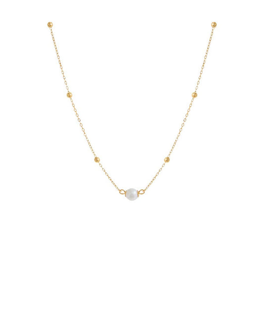 Gold Filled Pearl Ball Chain Necklace Pearl White