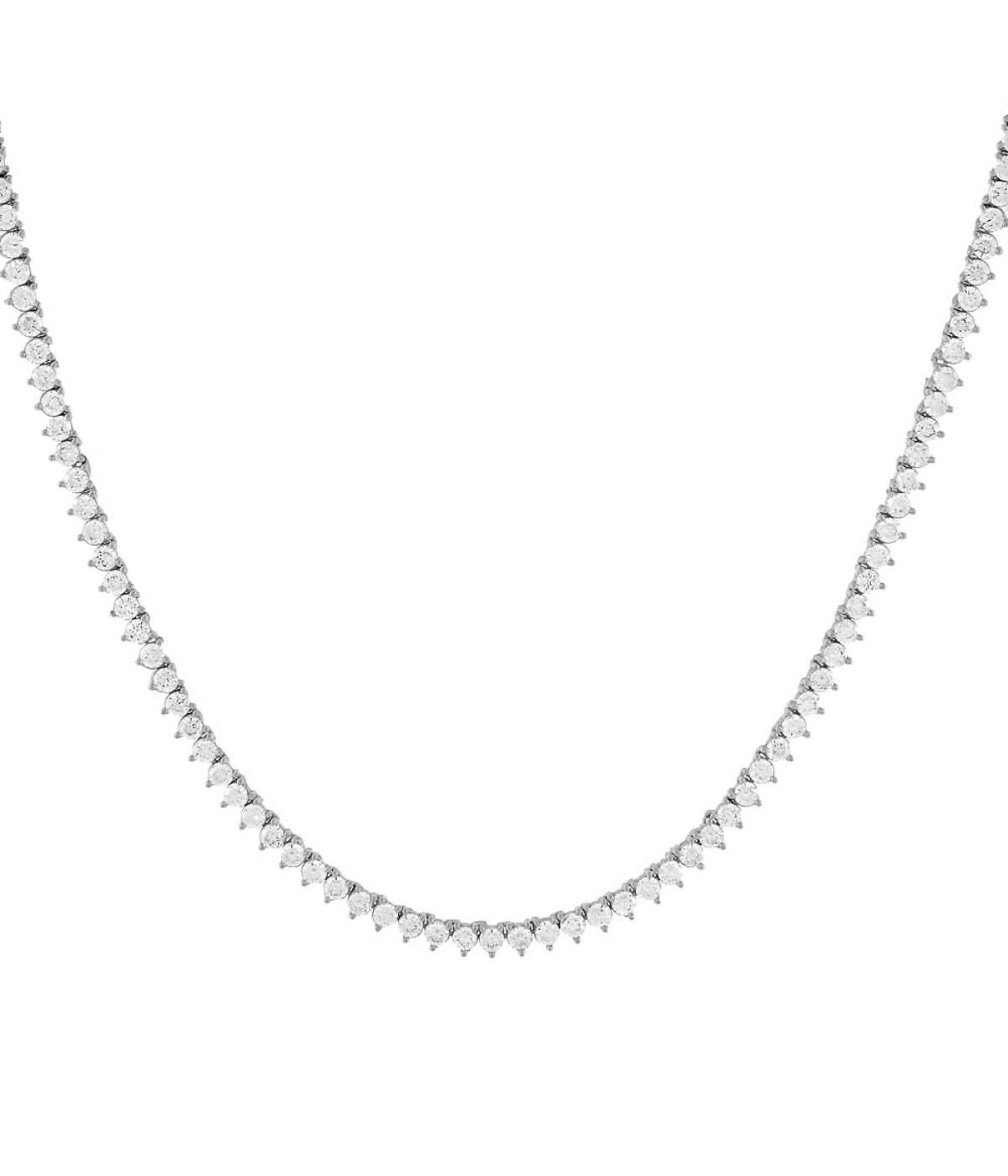 Three Prong Tennis Necklace Silver