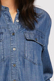 Nanette Long Sleeve Button Down Madarin Collar Double Button Flap Chest Pockets