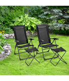 Patio Folding Dining Chair & Ottoman Set With Adjustable Back (4-Piece) Black