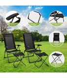 Patio Folding Dining Chair & Ottoman Set With Adjustable Back (4-Piece) Black