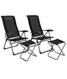 Patio Folding Dining Chair & Ottoman Set With Adjustable Back (4-Piece) Black