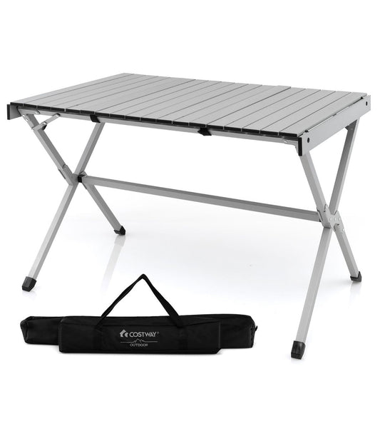 Portable Aluminum Camping Roll Up Table (4-6 Person) Gray