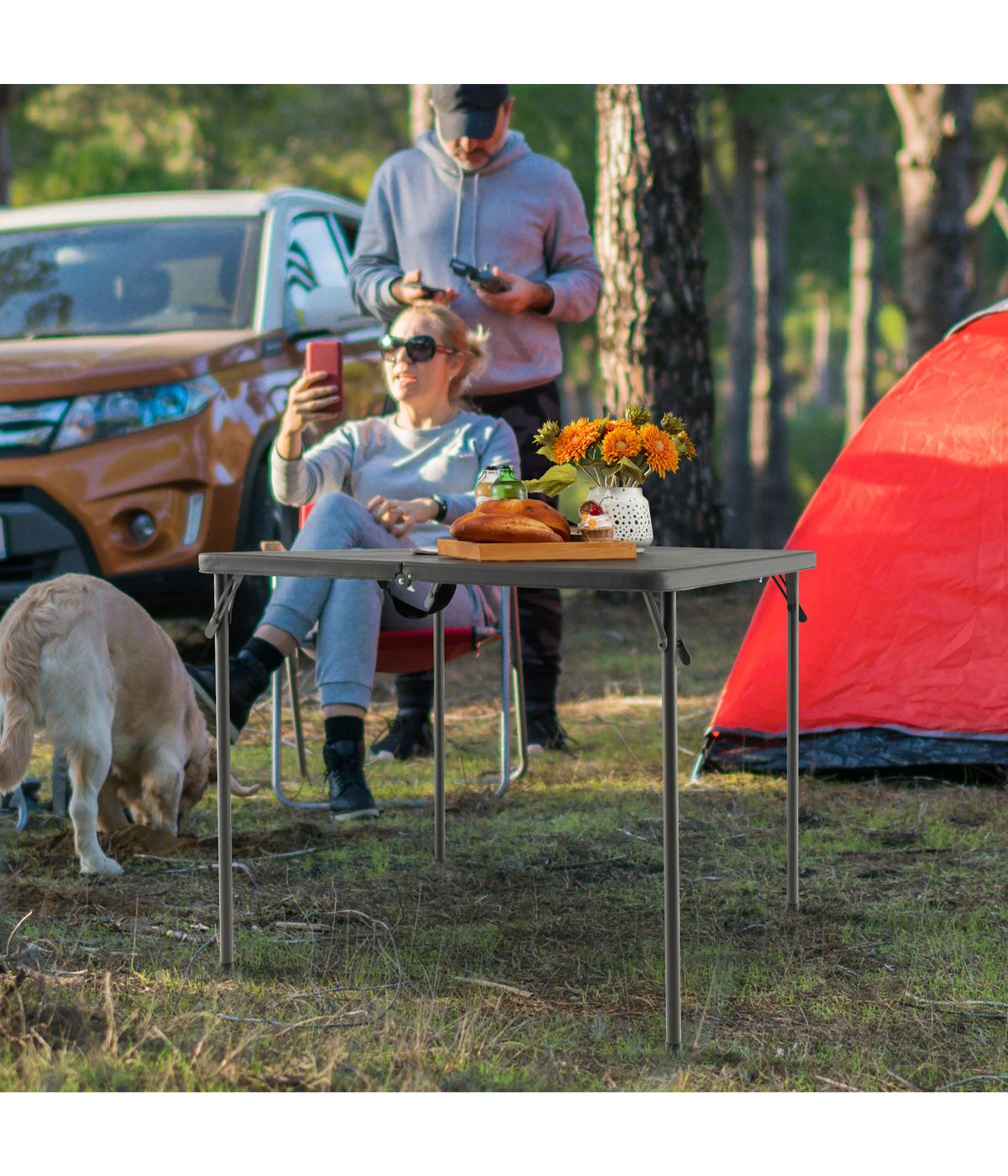 Folding Portable HDPE Camping Dining Table With Handle Grey