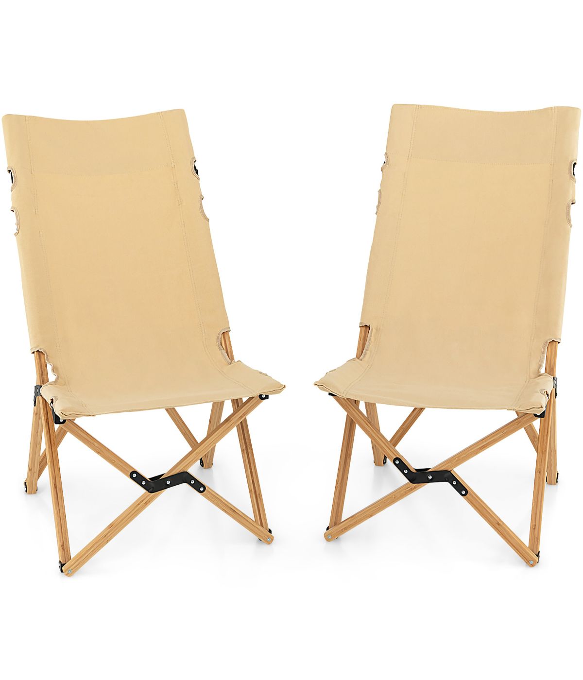 Patio Folding Camping Portable Chair Bamboo With Bag Set of 2 Natural