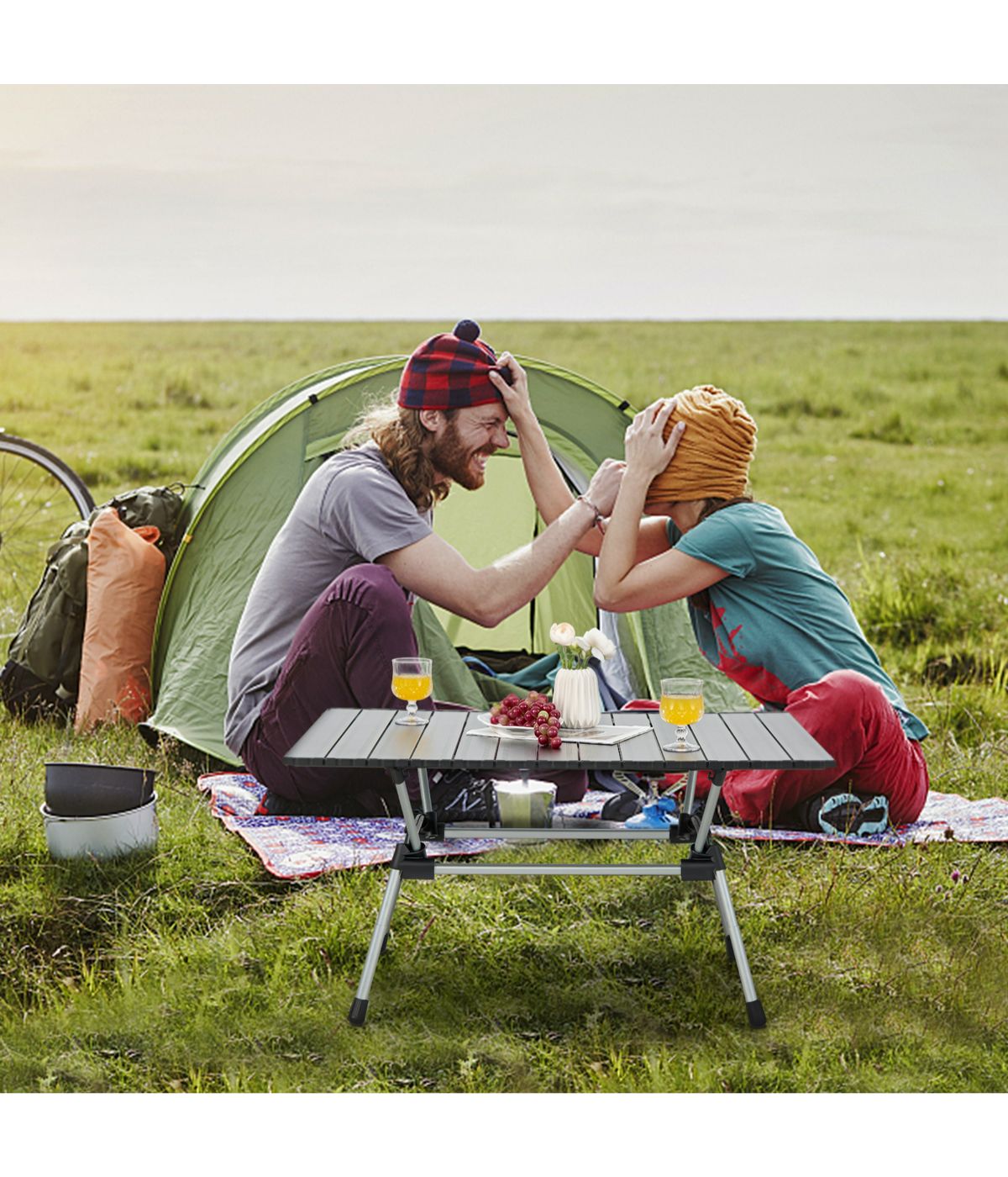 Heavy-Duty Aluminum Folding Camping Table With Carrying Bag Silver