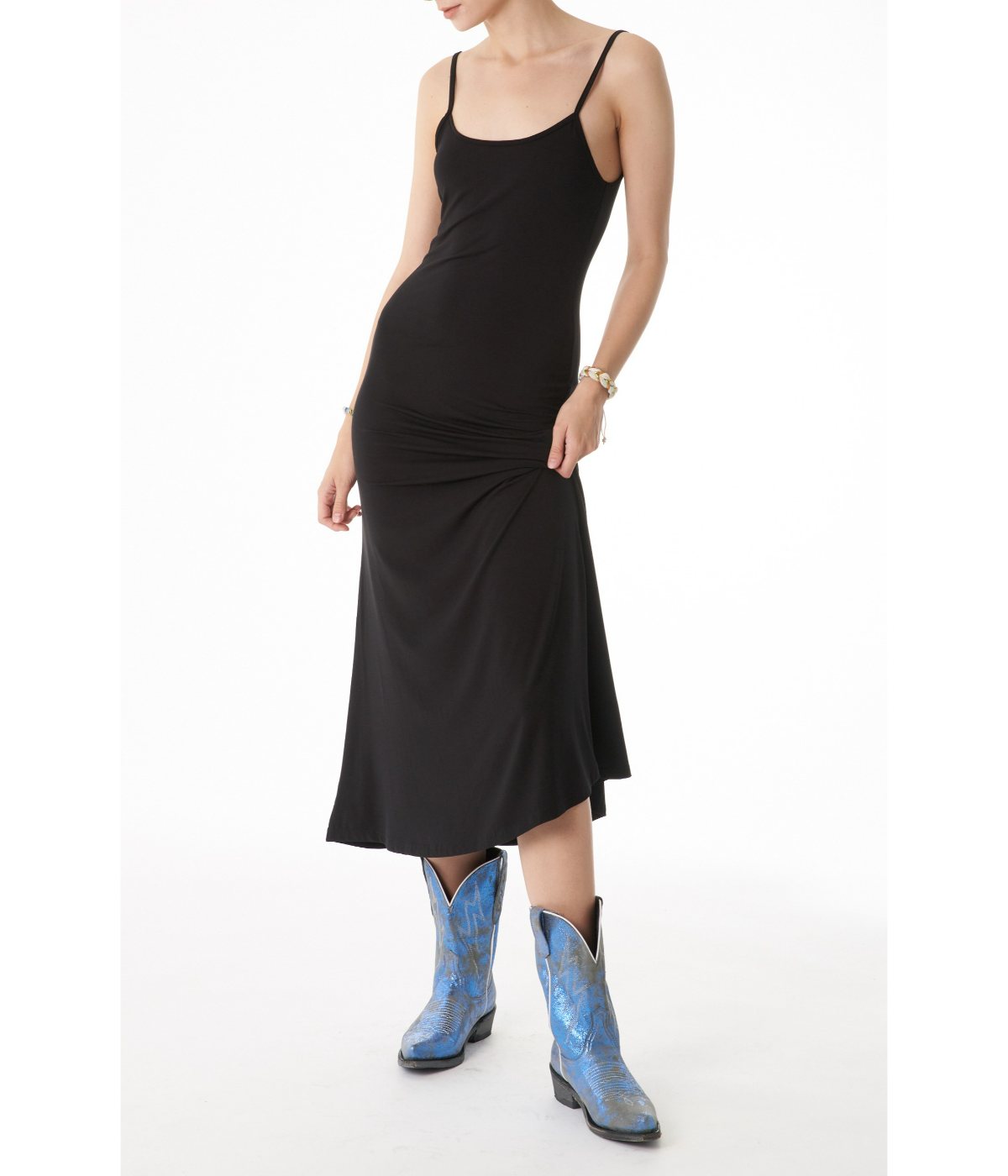 Noaum Fit and Semi Flare Midi Dress with Adjustable Straps Black