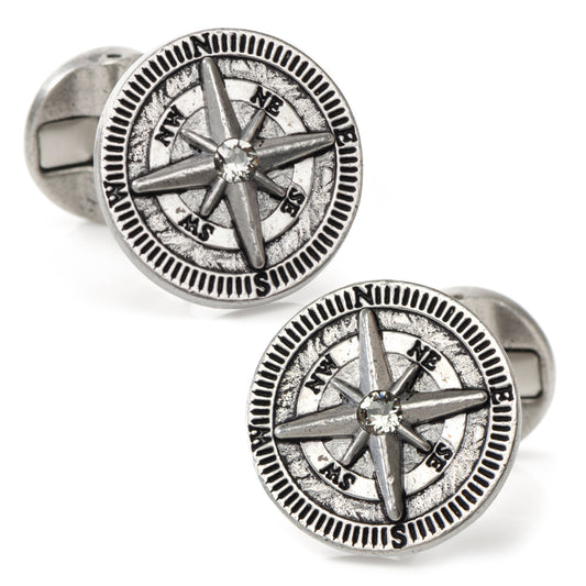 Antique-Compass-Stainless-Steel-Cufflinks-Silver-1