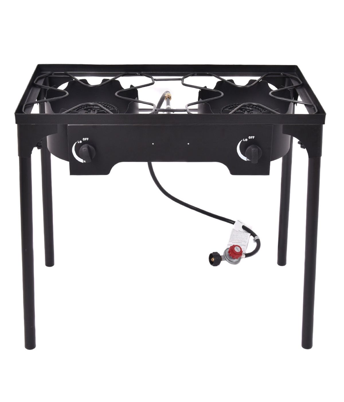 Double Burner Gas Propane Cooker Outdoor Camping Stove Stand BBQ Grill Black