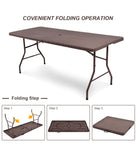 6' Folding Rattan Portable Dining Camping Table Brown