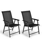 Patio Folding Dining Portable Camping Chairs For Garden With Armrest Set of 2 Black