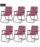 Folding Beach Camping Lawn Webbing Chair 1 Position Set of 6 Red