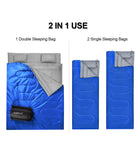 Double Sleeping Bag With 2 Pillows For Camping - Queen Size XL (2 Person) Blue