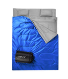 Double Sleeping Bag With 2 Pillows For Camping - Queen Size XL (2 Person) Blue