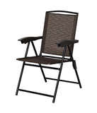 Folding Sling Steel Chairs For Patio Garden With Armrest & Adjustable Back Set of 4 Brown & Black