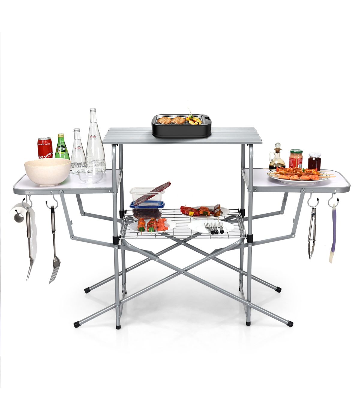 Foldable Kitchen Portable Grilling BBQ Table For Camping Light gray