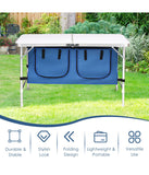 Adjustable Aluminum Camping Table With Storage Organizer Dark Blue