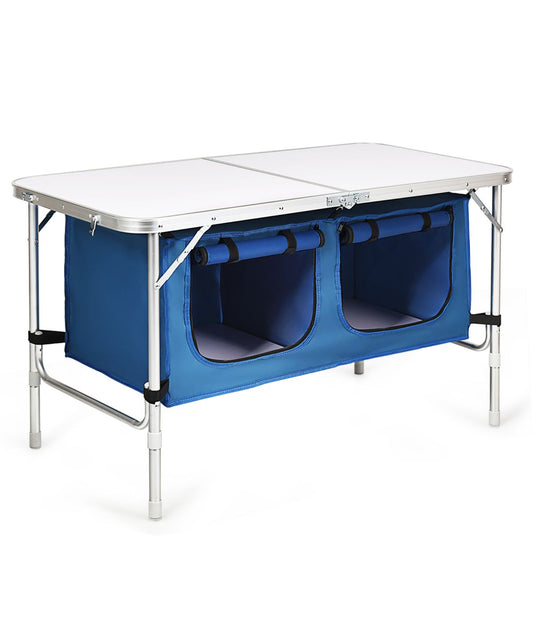 Adjustable Aluminum Camping Table With Storage Organizer Dark Blue