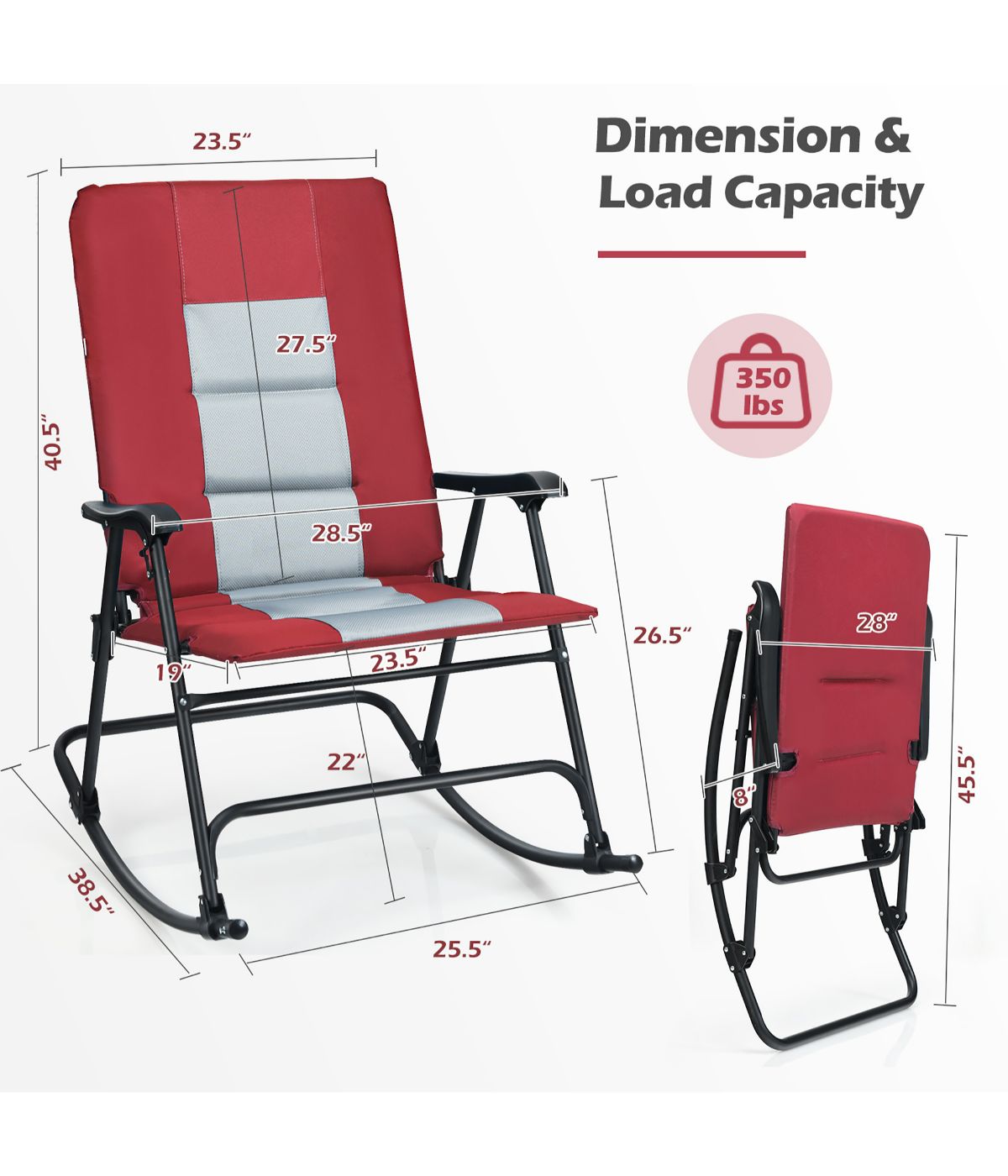 Foldable Rocking Padded Portable Camping Chair With Backrest Armrest Red