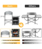 Foldable BBQ Portable Grilling Camping Table With Windscreen Bag Grey