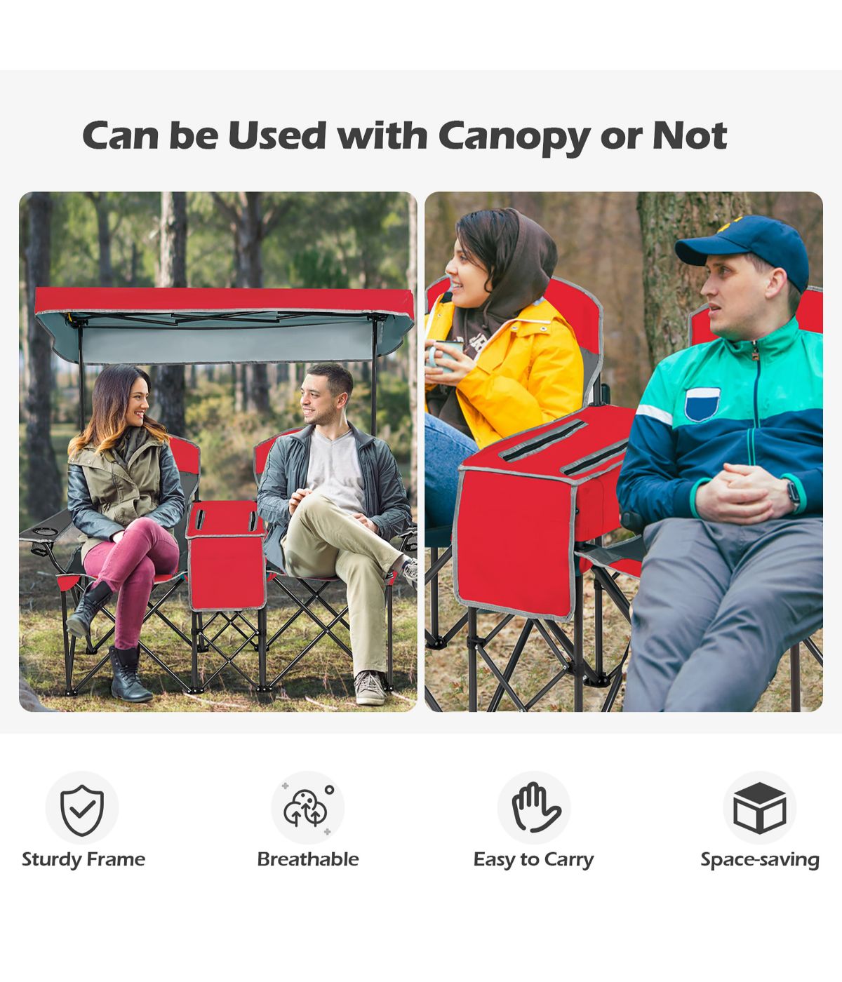 Portable Folding Camping Canopy Chairs With Cup Holder Cooler Outdoor Red